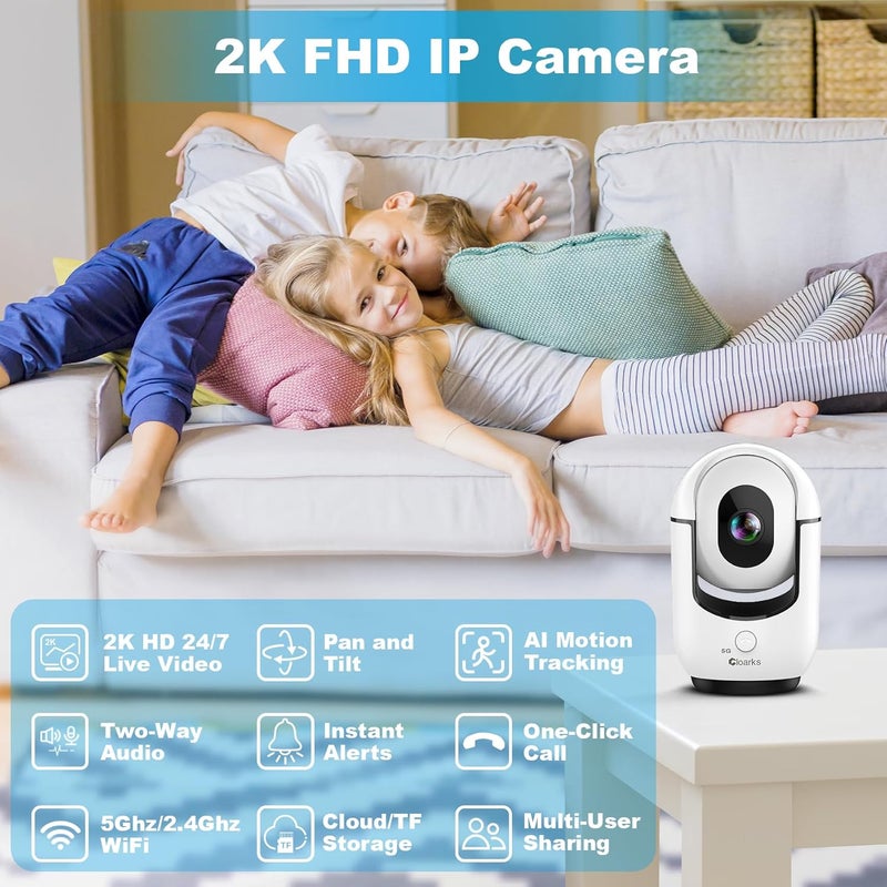 Cloarks 2K Pan/Tilt Security Camera, WiFi Indoor Cameras for Home Security with AI Motion Detection, Pet/Dog/Baby Camera with Phone App, 2-Way Audio, 24/7, Siren, TF/Cloud Storage, 4 Pack - Image 3